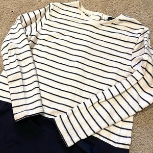 Cream and Navy Striped Sweater with Sheer Navy Bottom